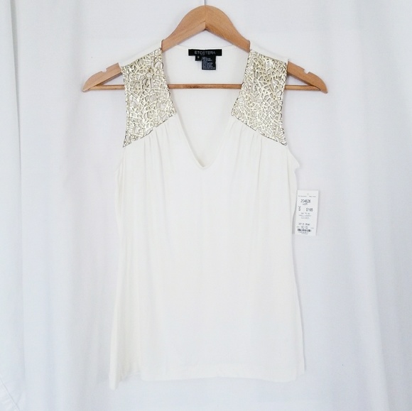 Etcetera Tops - NWT Etcetera Laser-cut Ivory and Gold Tank